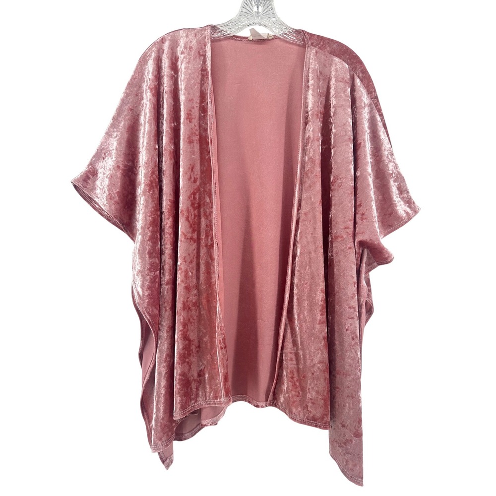 Olivia Rae Womens Pink Crushed Velvet Kimono Cardigan Open Front Small‎ Boho